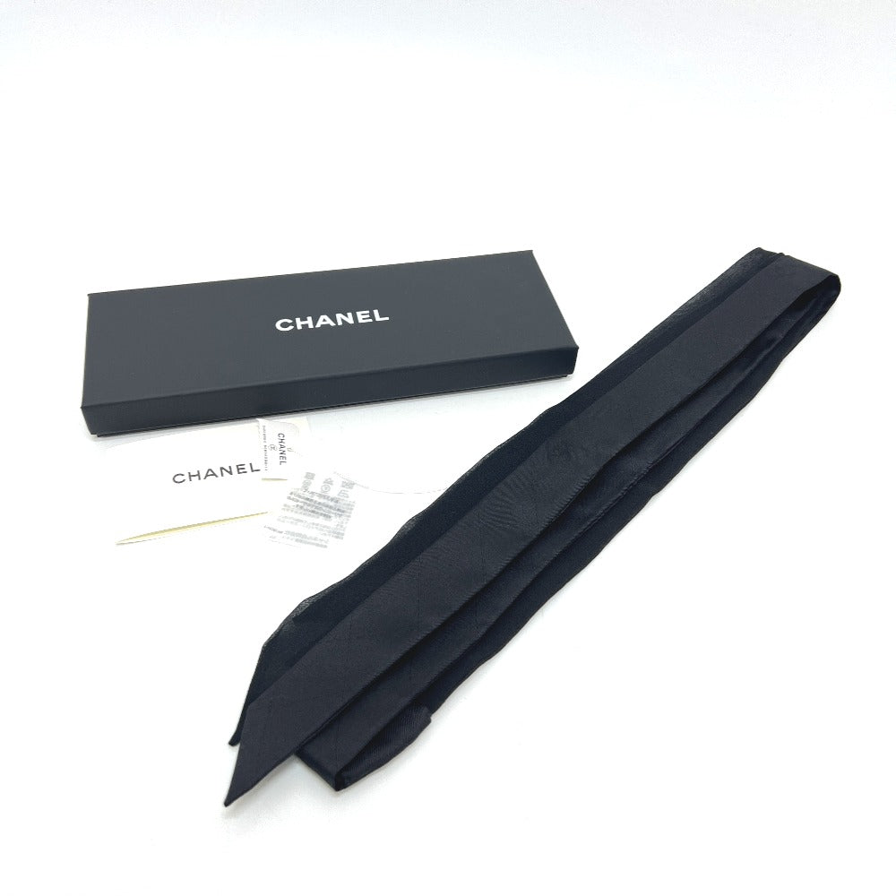 CHANEL Cocomark Matelasse Apparel Accessories Scarf Bowtie Necktie Silk Women's Black