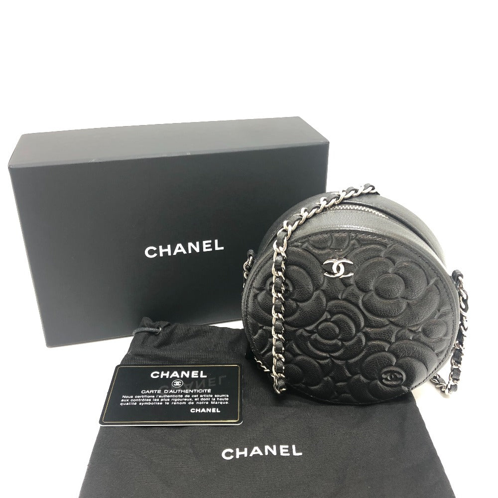 CHANEL 不明 カメリア CC ココマーク ロゴ 斜め掛け カバン ラウンド ミニ ショルダーバッグ レザー レディース グレー