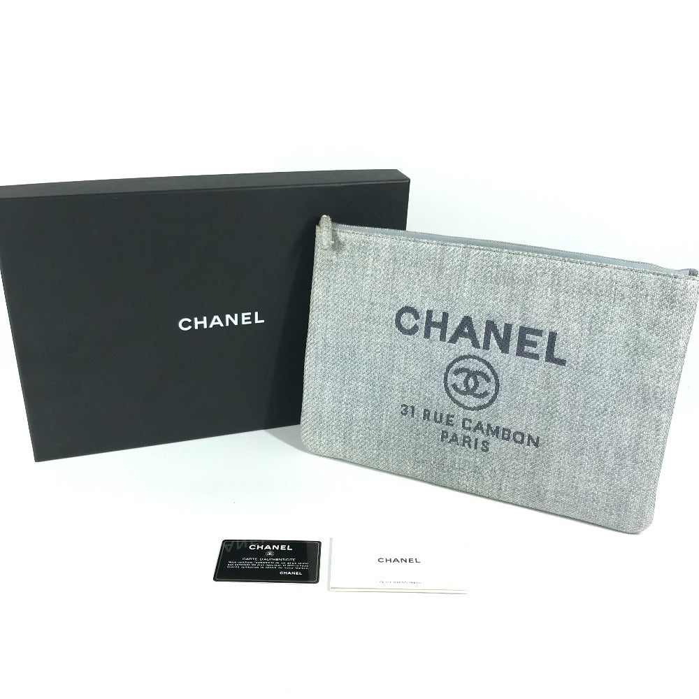 CHANEL ロゴ ドーヴィル ポーチ カバン クラッチバッグ キャンバス レディース ブルー - brandshop-reference