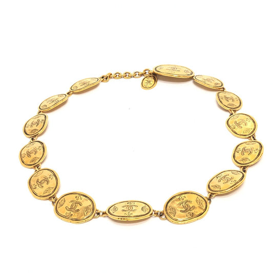 CHANEL 2 & 6 Coco Mark Medal Chain Belt, Metal Pants Belt, Women's, Gold