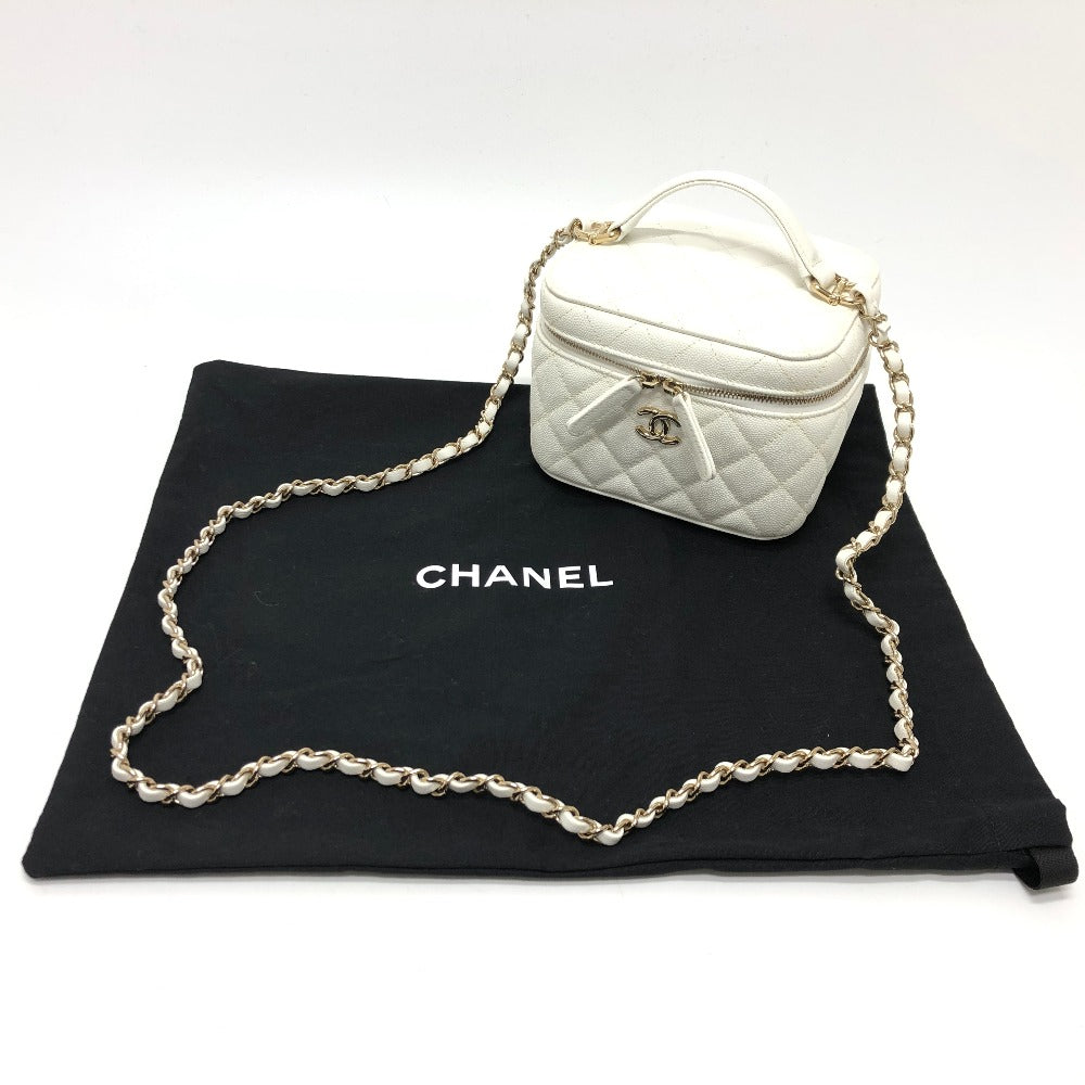 CHANEL AS3171 ココマーク CC バニティバッグ チェーンバッグ 2WAYバッグ ハンドバッグ ショルダーバッグ キャビアスキン レディース ホワイト - brandshop-reference