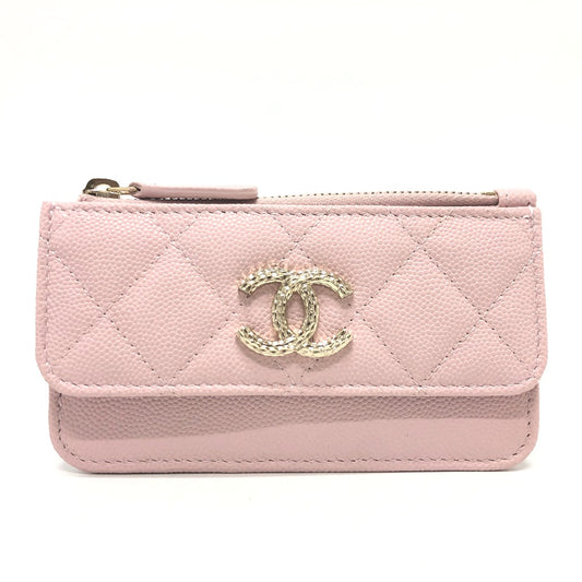 CHANEL マトラッセ ココマーク ロゴ 小物 フラグメントケース カードケース コインケース キャビアスキン レディース ピンク - brandshop-reference