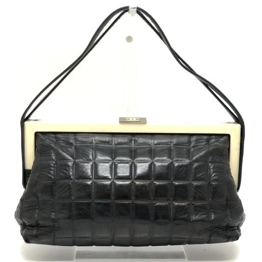 CHANEL Chocolate Bar Bag Clasp Here Mark Handbag Shoulder Bag Lambskin Women's Black