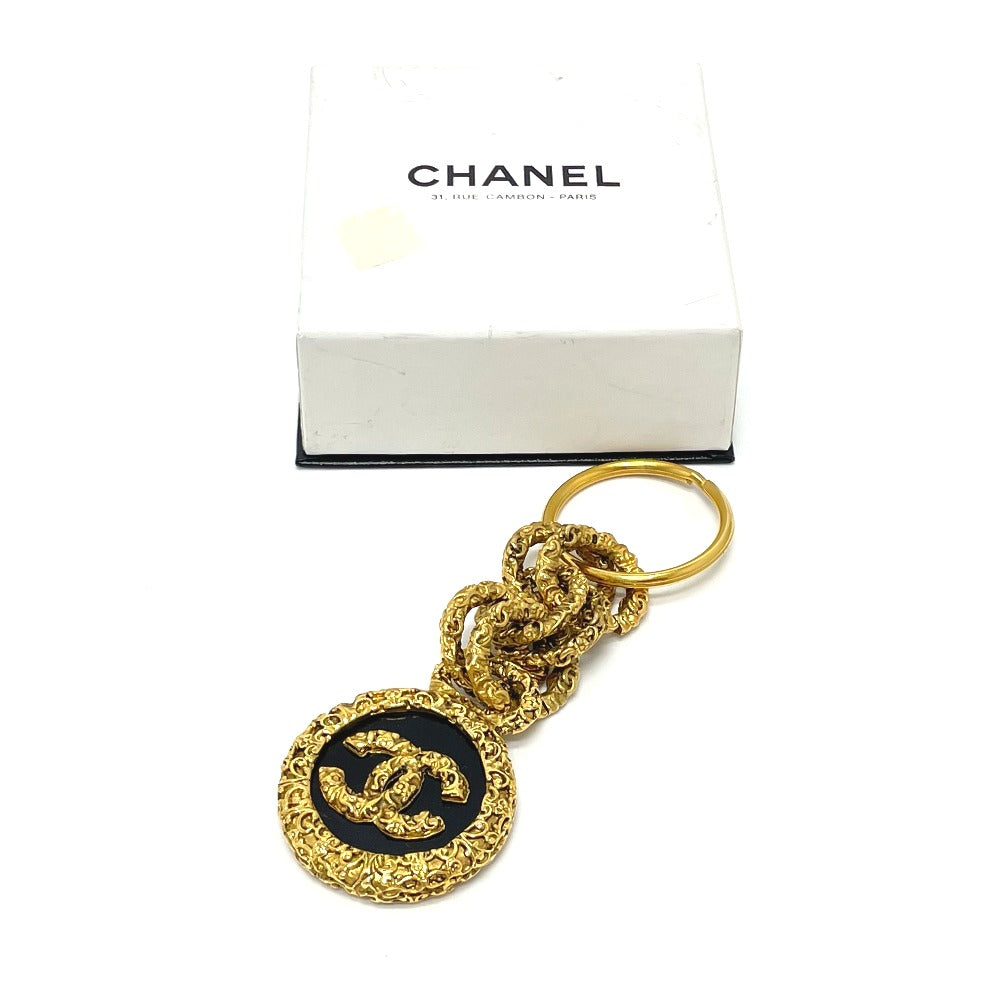 CHANEL Coco Coco Mark Vintage Charm 03A Key Ring, Brass, Women's, Gold and Black