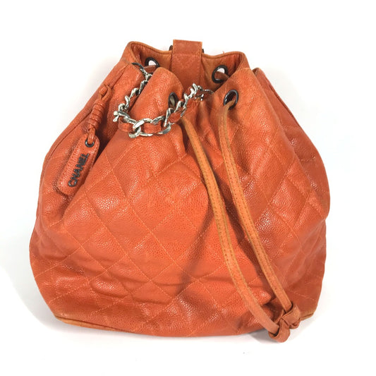 CHANEL Backpack Bag Backpack Matelasse Quilted Drawstring Bag 2WAY bag vintage Shoulder Bag Caviar Leather Orange Used