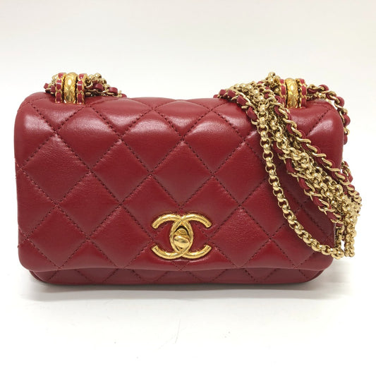 CHANEL Matelasse Coco Mark Mini Matelasse Matelasse Mini Matelasse 20 Matelasse 20 3-Chain Crossbody Shoulder Bag Lambskin Women's Red