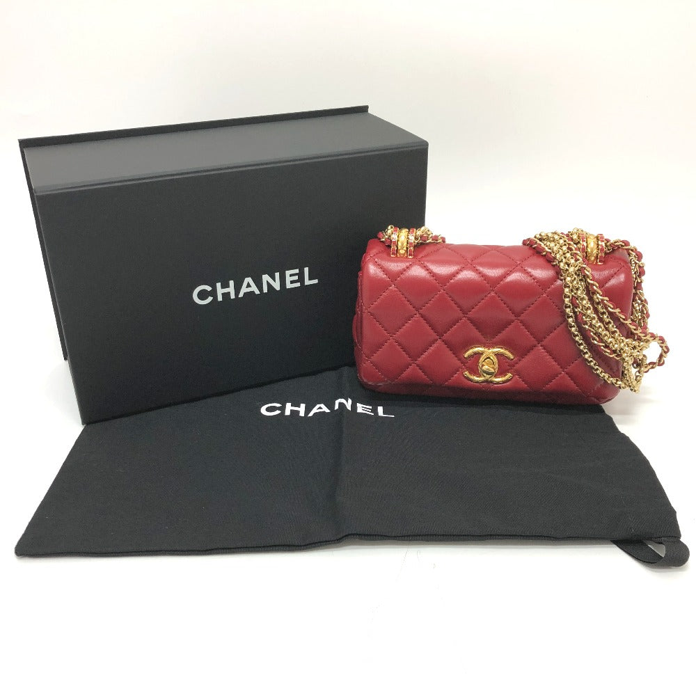 CHANEL Matelasse Coco Mark Mini Matelasse Matelasse Mini Matelasse 20 Matelasse 20 3 Chains Bag Crossbody Shoulder Bag Lambskin Women's Red