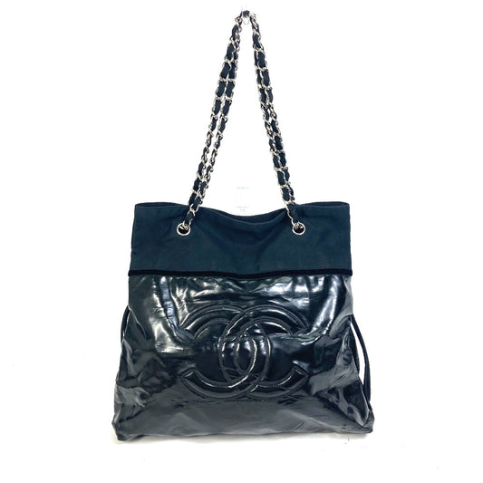 CHANEL 肩掛け トートバッグ カバン チェーン ショルダーバッグ トートバッグ エナメル レディース ブラック
