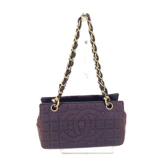 CHANEL CC Logo Coco Mark Chocolate Bar Double Chain Shoulder Bag Jersey Women's Purple