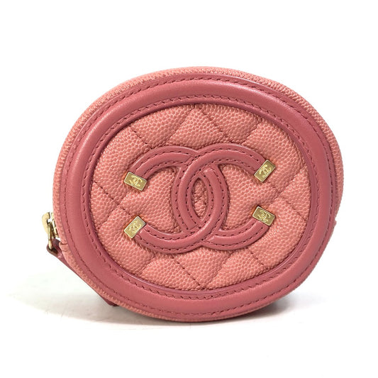 CHANEL 財布 小銭入れ ラウンド フィリグリー CC ココマーク コインケース キャビアスキン レディース ピンク