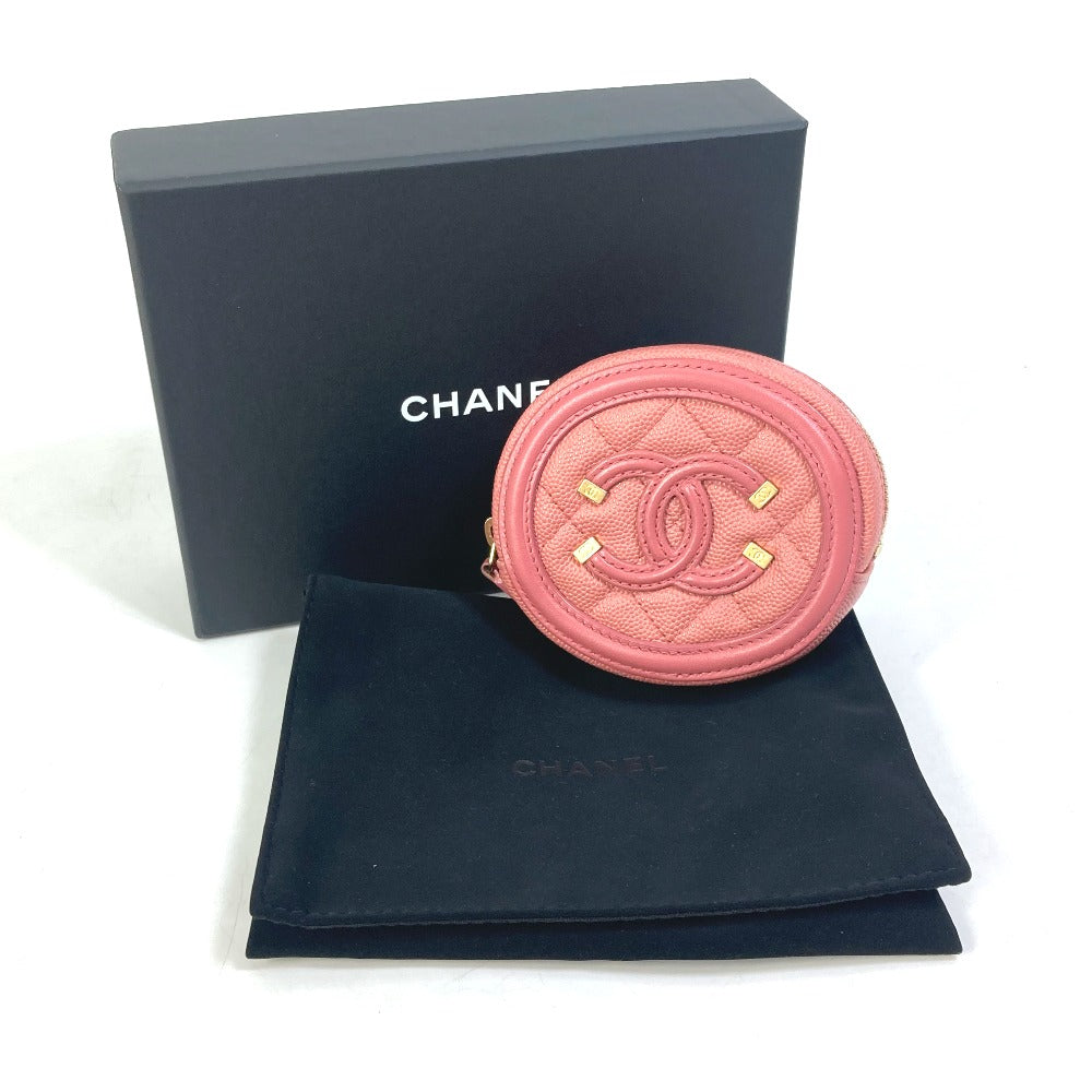 CHANEL Wallet, Round Coin Purse, Filigree CC Coco Mark, Caviar Leather, Pink, Women's