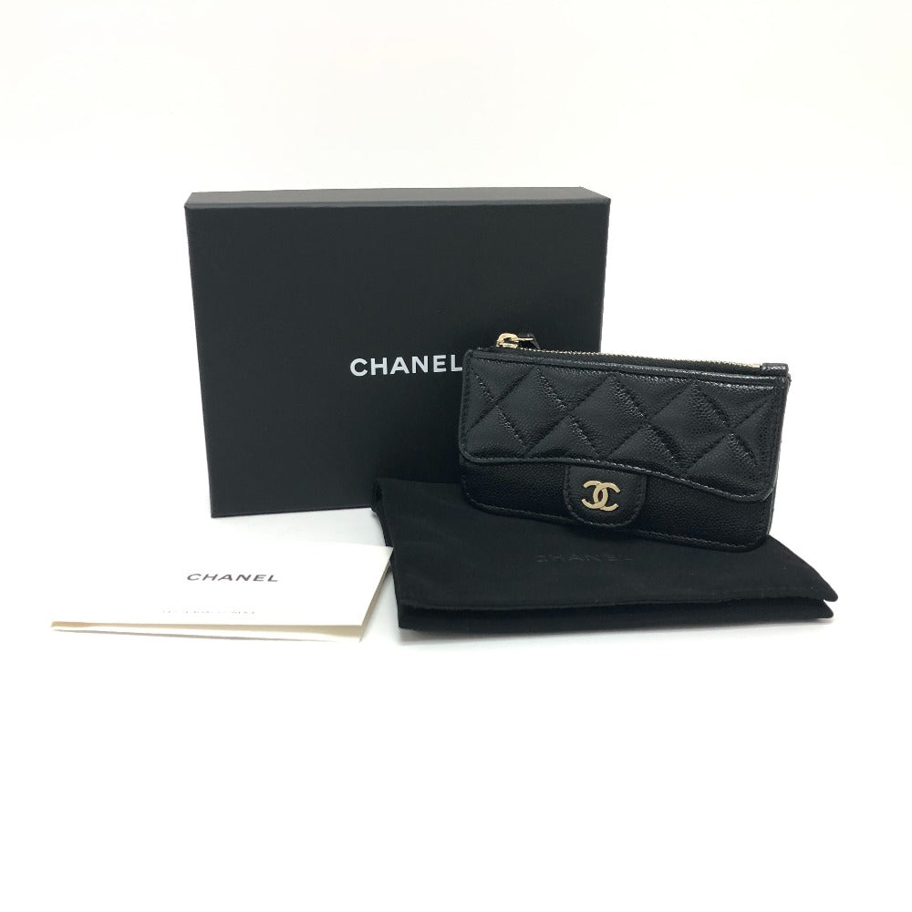 CHANEL AP2570 ココマーク マトラッセ クラシック ジップ カードケース コインケース 財布 ウォレット 小銭入れ コインケース キャビアスキン レディース ブラック