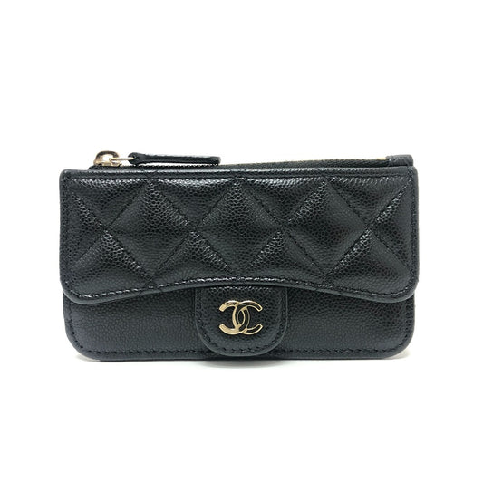 CHANEL AP2570 ココマーク マトラッセ クラシック ジップ カードケース コインケース 財布 ウォレット 小銭入れ コインケース キャビアスキン レディース ブラック - brandshop-reference