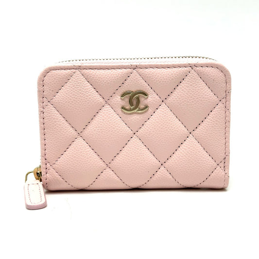 CHANEL AP0216 Matelasse Classic Zip Coin Purse, Caviar Leather, Women's, Pink