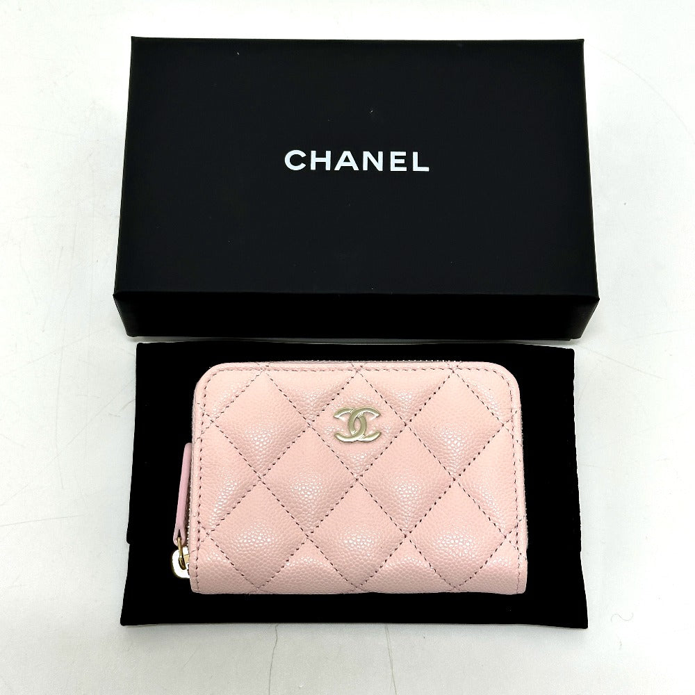 CHANEL AP0216 Matelasse Classic Zip Coin Purse, Caviar Leather, Women's, Pink