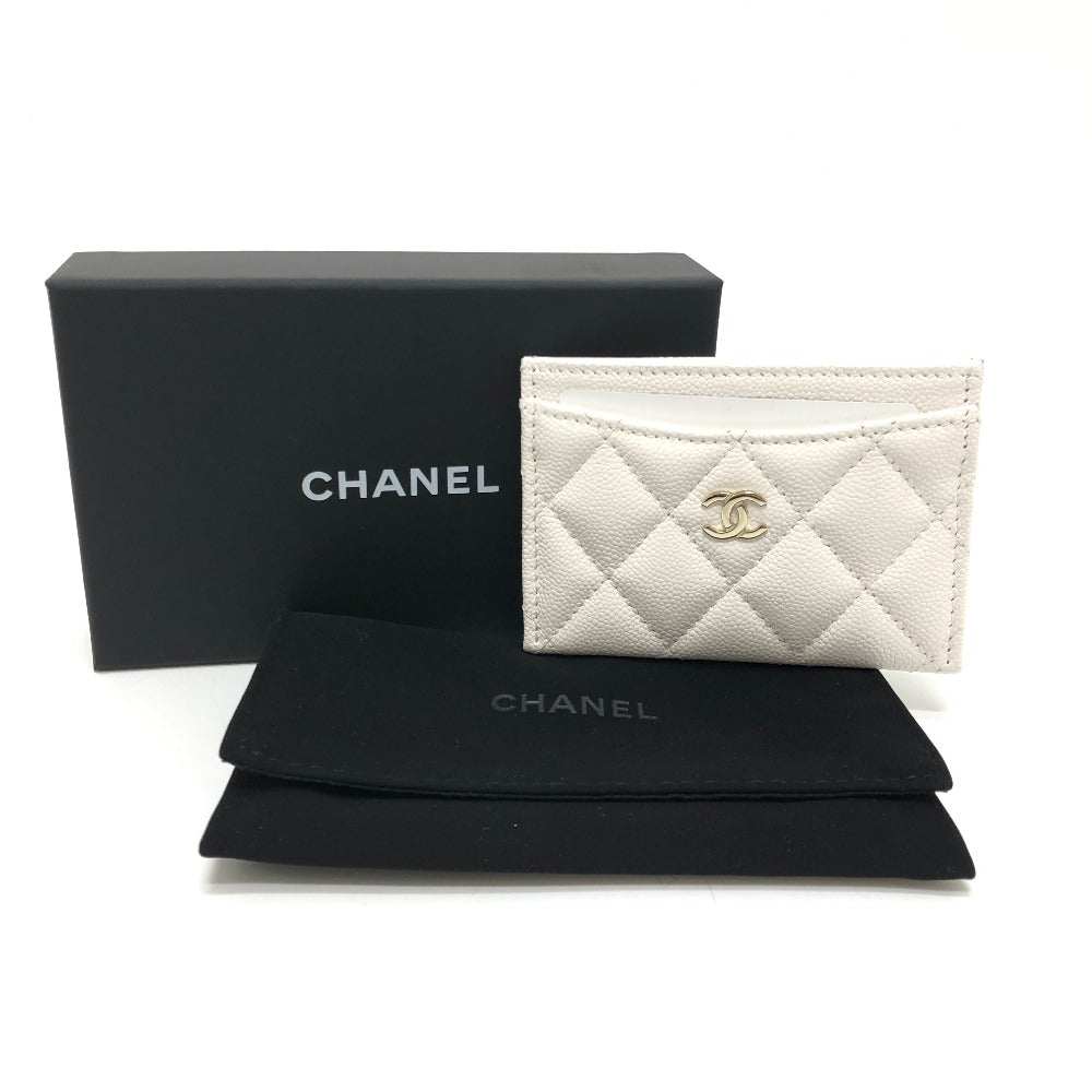 CHANEL AP0213 Coco Mark Classic Gold Hardware Caviar Skin Accessories Card Case Caviar Skin Ladies White