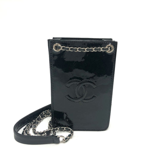 CHANEL Coco Mark Pouch Chain Shoulder Bag Enamel Women's Black