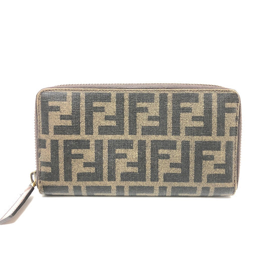 FENDI 7M0174 Long Wallet, Zucca, Round Zip Long Wallet, PVC/Leather, Men's, Brown