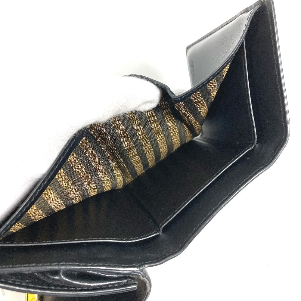 FENDI 8M0395 Logo Compact Wallet Trifold Leather Women's Black