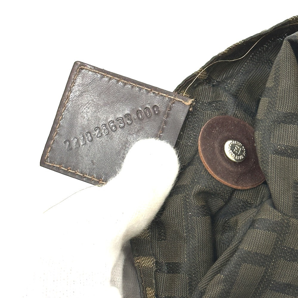 FENDI Zucca Pattern Bag Logo Metal Handbag All Over Pattern Shoulder Tote Bag Canvas/Leather Women's Brown