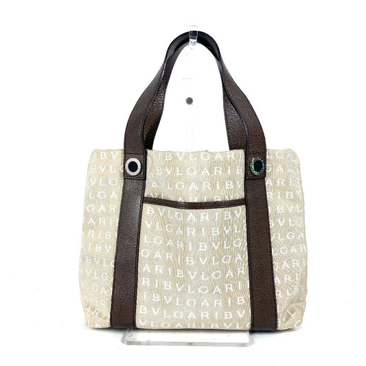 BVLGARI Logomania Shoulder Bag with Pouch, Canvas/Leather Tote Bag, Beige, Women's