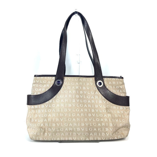 BVLGARI Logomania Shoulder Bag/Tote Bag in Canvas/Leather, Beige