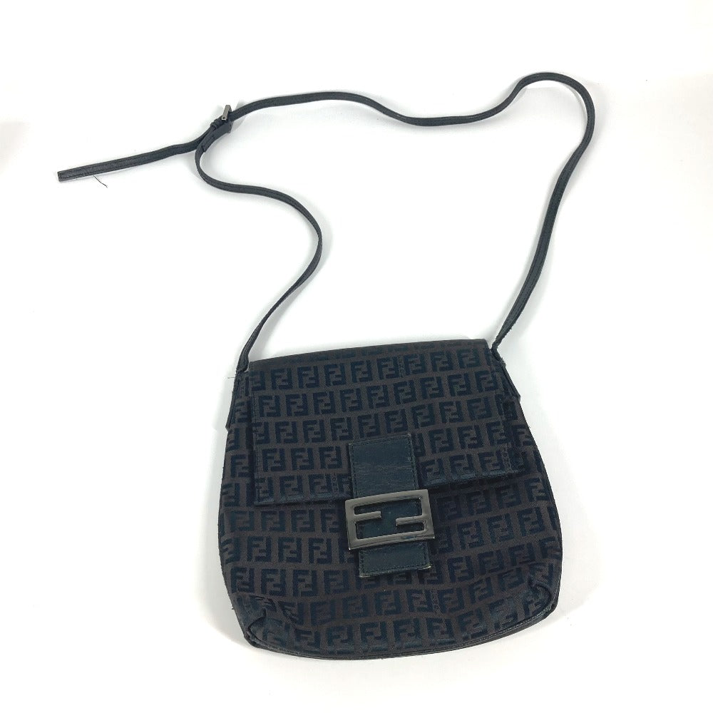 FENDI Zucca Zucchino Flap Pochette Shoulder Bag in Canvas/Leather, Black, for Women