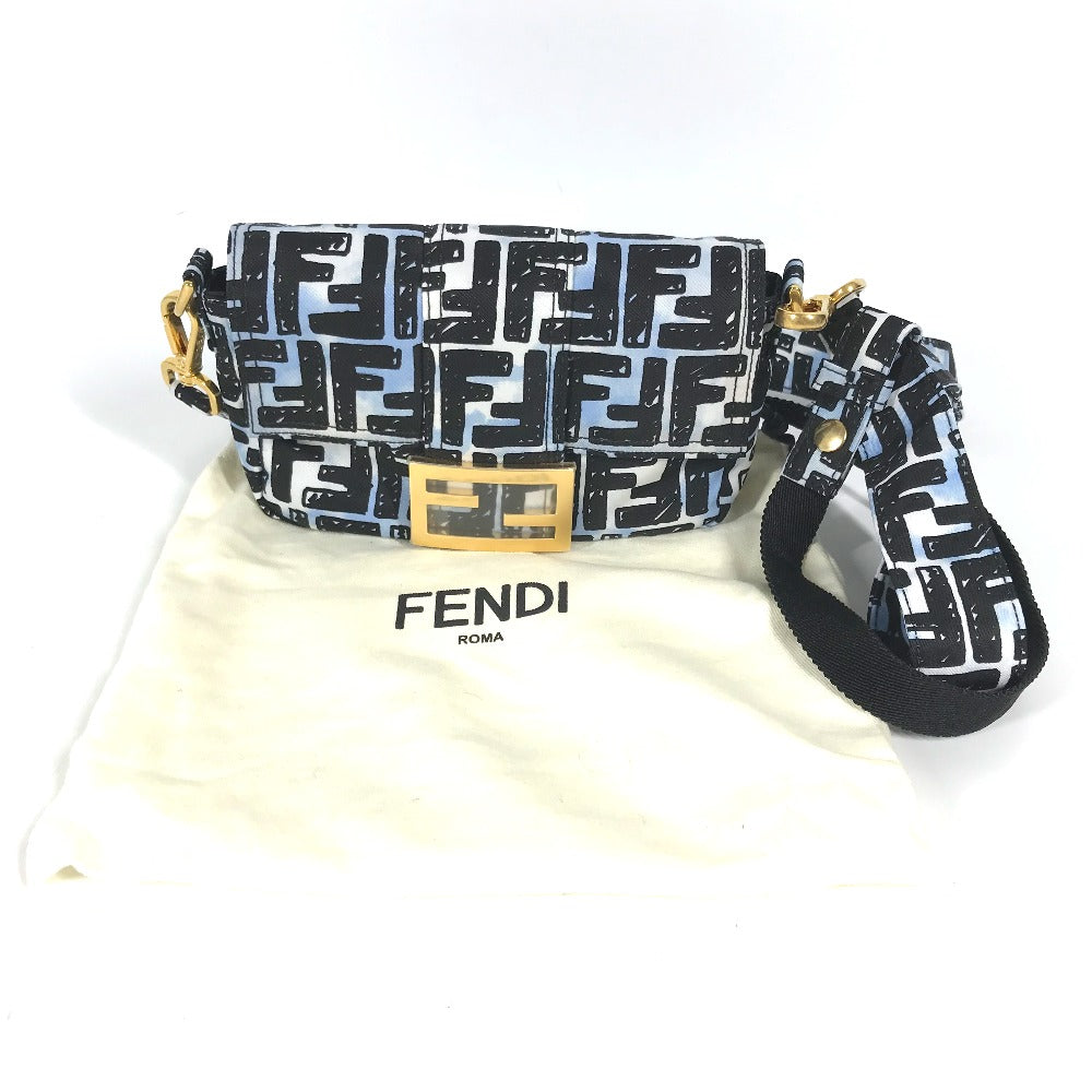 FENDI 8BR784 Joshua Vides Collaboration Zucca Baguette Mini 2-Way Bag, Crossbody Pochette, Shoulder Bag, Nylon, Unisex, Blue