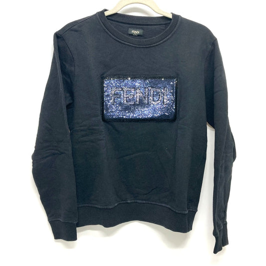 FENDI FY0944 Sequin Logo Patch Sweatshirt, Cotton, Women's, Black