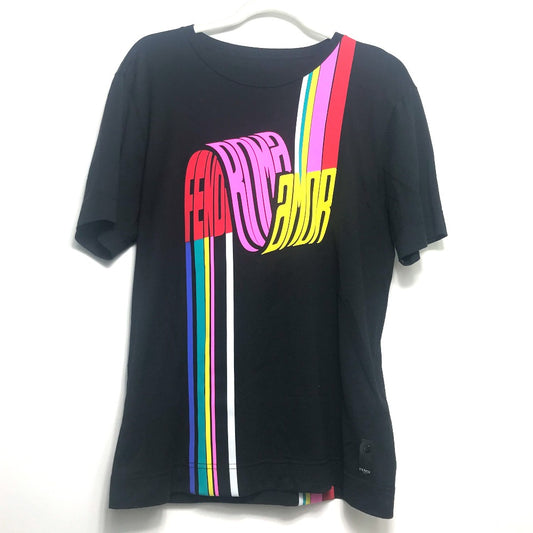FENDI FY0936 Rainbow Logo Tops Apparel Short Sleeve Cotton T-Shirt Men's Black