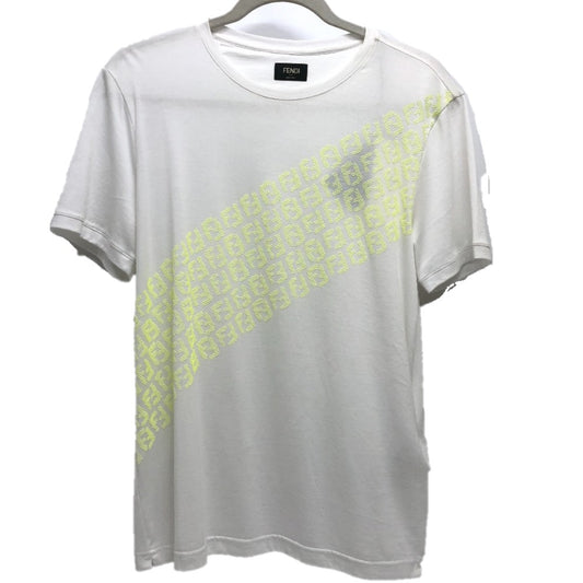 FENDI FY0894 FF Logo Apparel Tops Short Sleeve T-Shirt Cotton Men's White x Yellow