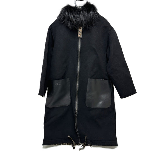 FENDI FF8581 Zucca Print Reversible Silk-Blend Long Coat in Wool, Brown