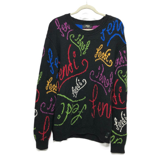 FENDI FZY463 AH3E 21AW Logo Multicolor Apparel ARTIST ALLOVER Knit Crew Neck Top Sweater Cotton Men's Black