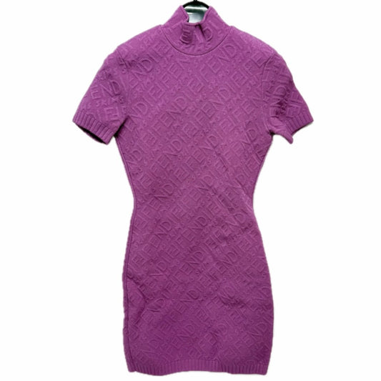 FENDI FZD917 Skims collaboration Zucca print back-zip mock neck short-sleeve rayon dress, pink, women's