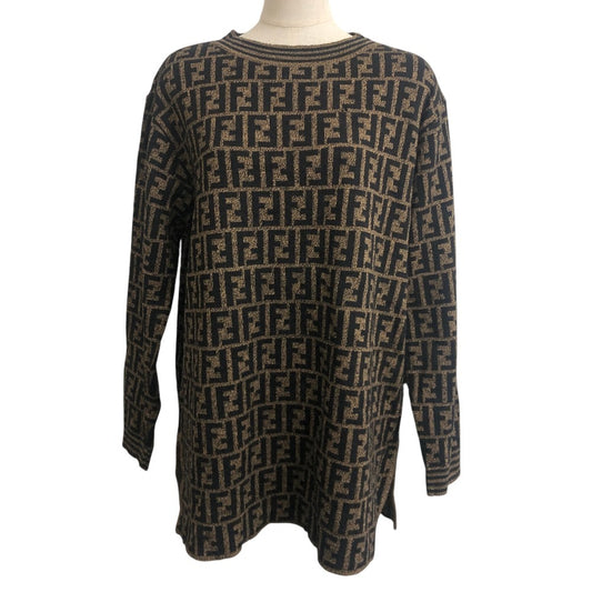 FENDI ズッカ柄 アパレル ニット トップス 総柄 セーター ウール ユニセックス ブラウン