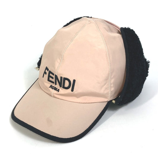 FENDI FXQ679 Logo Flight Cap with Boa Lining, Polyester, Women's, Pink