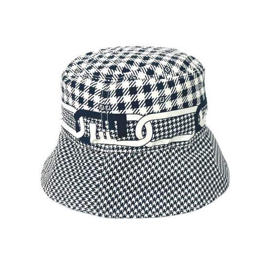 FENDI FXQ801 Houndstooth Bucket Hat, Bob Hat, Nylon, Men's, Black