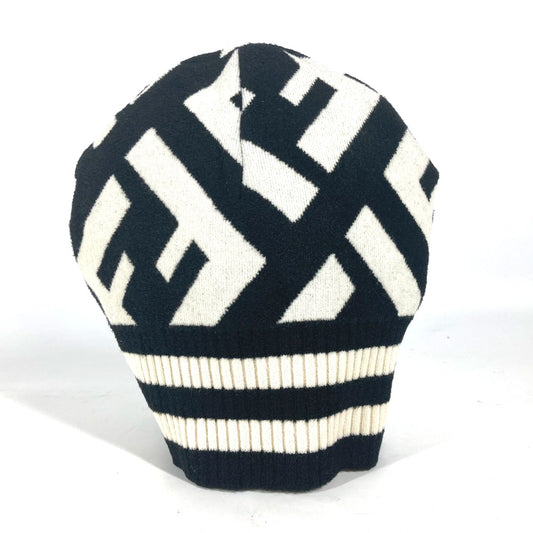 FENDI FXQ538 バイカラー ズッカ ロゴ ビーニー 帽子 ニット帽 ニットキャップ ニット帽 ウール レディース ブラック - brandshop-reference