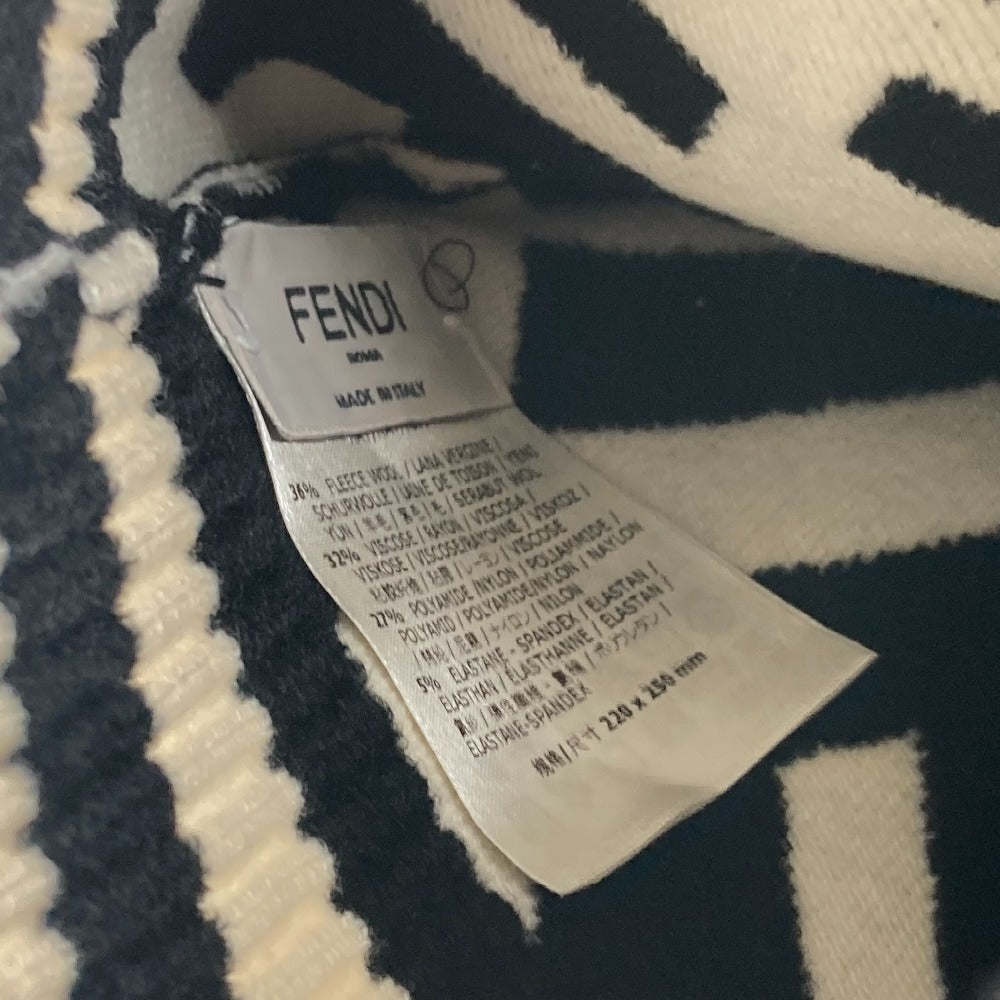 FENDI FXQ538 バイカラー ズッカ ロゴ ビーニー 帽子 ニット帽 ニットキャップ ニット帽 ウール レディース ブラック - brandshop-reference