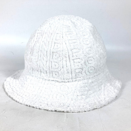FENDI FXQ982 Marc Jacobs Zucca Logo Bucket Hat, Bob Hat, Pile Hat, Cotton, Women's, White