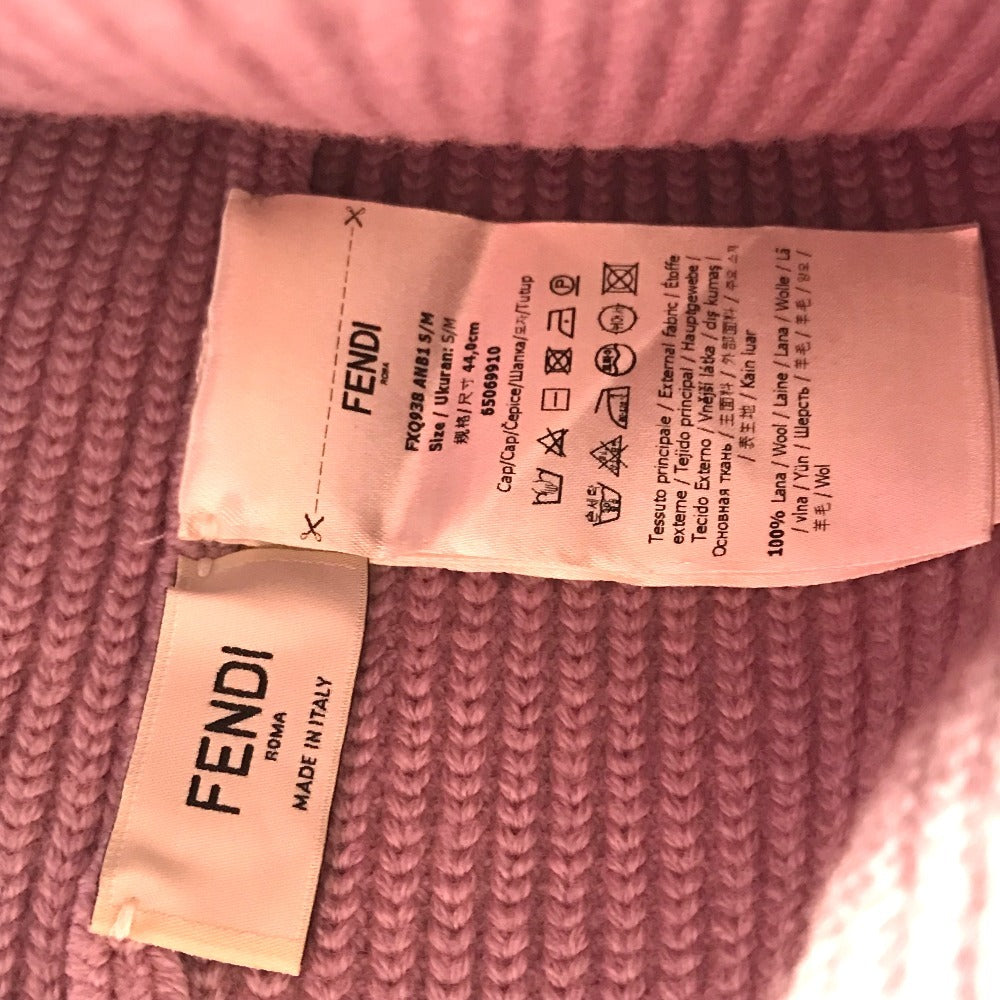 FENDI FXQ938 Bucket Bag Design Logo Pocket Beanie Hat Knit Cap Wool Women's Purple