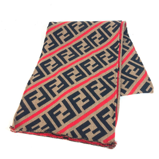 FENDI Zucca logo wool scarf for women, brown