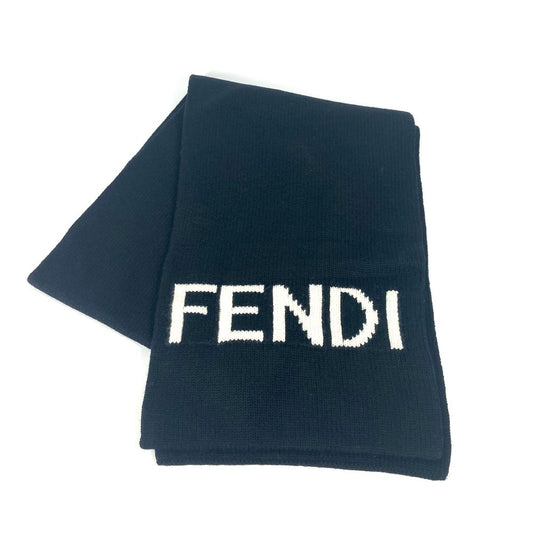 FENDI ロゴ バイカラー マフラー ウール ユニセックス ブラック - brandshop-reference