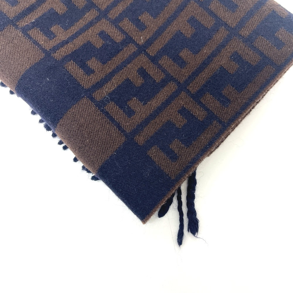 FENDI ズッカ柄 ペカン マフラー フリンジ ストール 防寒具 マフラー ウール レディース ネイビー