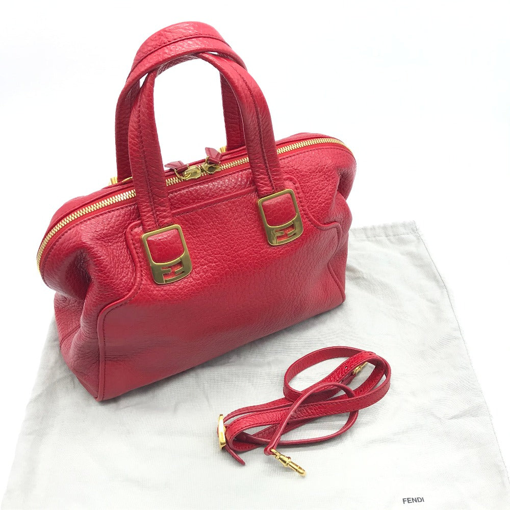FENDI 8BL114 Mini Boston Bag, Chameleon Design, 2-Way Shoulder Bag, Crossbody Bag, Handbag, Leather, Women's, Red