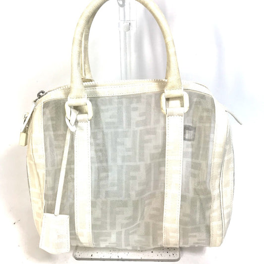 FENDI Zucca mesh mini Boston bag in white leather for women.