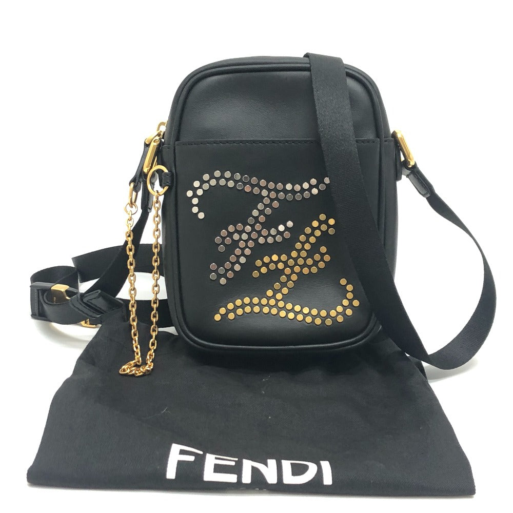 FENDI 7VA456 Calligraphy Studded Shoulder Bag Bag Bag Shoulder Bag Leather Women's Black