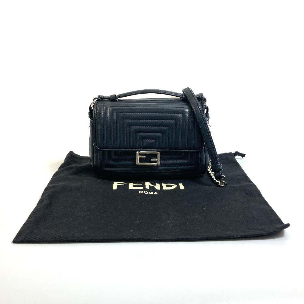 FENDI 8M0371 Double Micro Baguette Pochette, Crossbody Bag, 2-Way Mini Handbag/Shoulder Bag, Leather, Black, Women's