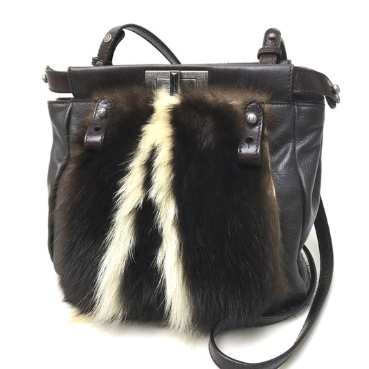 FENDI 8BT161 Peekaboo Fur Bag, Shoulder Bag, Fur, Women's, Dark Brown