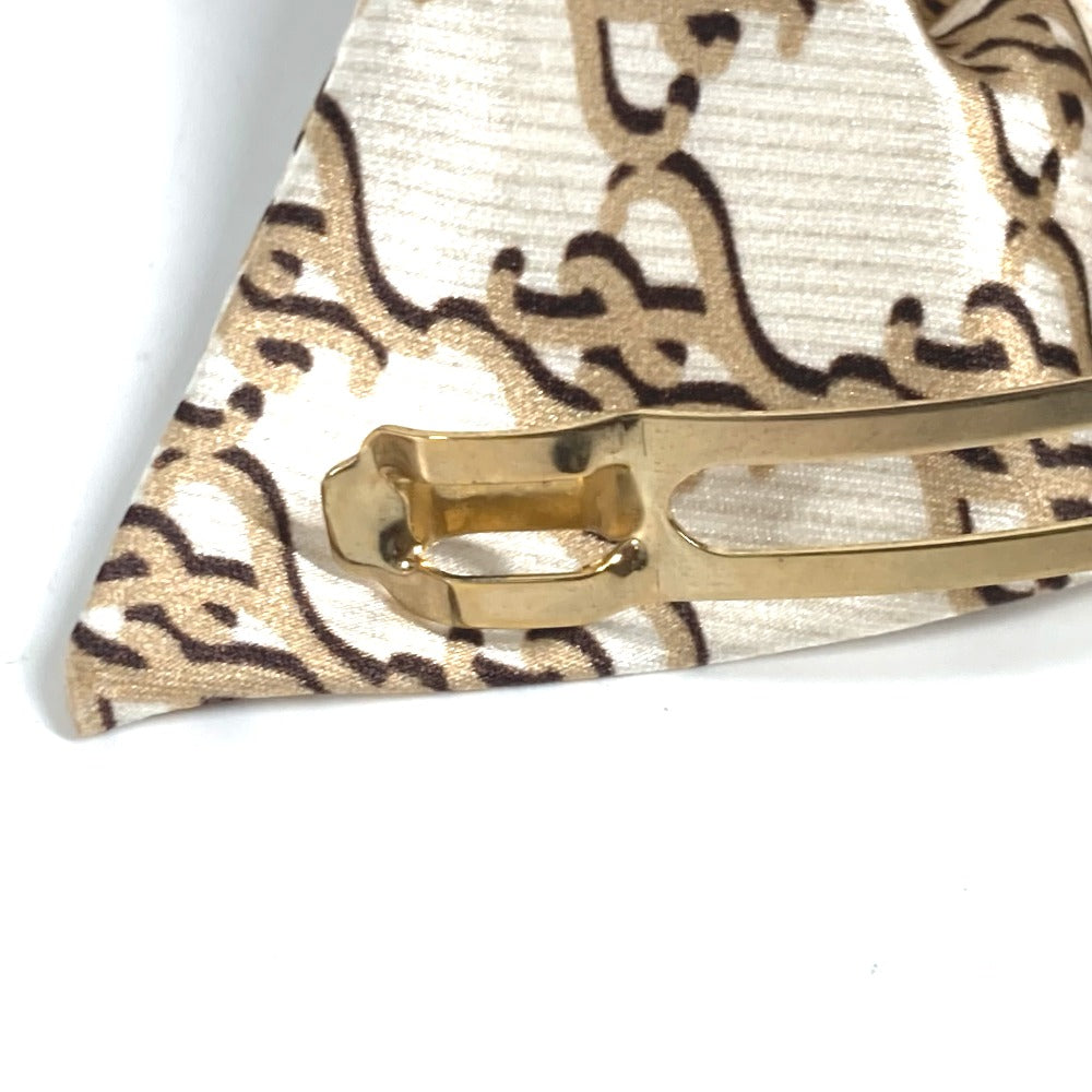 FENDI Logo Ribbon Hair Accessory Hairpin Barrette Silk Women's Beige
